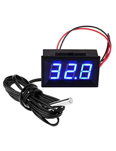 FBBULES Termómetro Digital de 12V con Sonda Medidor LED de Temperatura Monitor para Congelador Refrigerador Pecera de Acuario,Azul