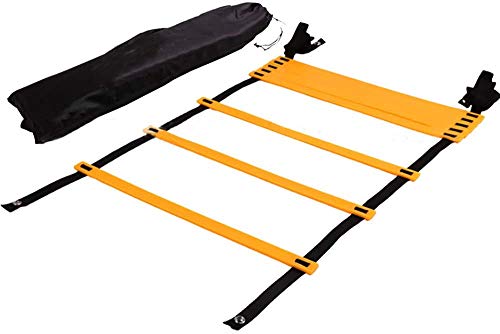 FBSPORT Escalera de Agilidad, Escalera de Coordinación,Escalera de Fútbol, Entrenamiento de Fútbol para Niños,Adultos,Entrenamiento de Velocidad de Fútbol,6 m,12 Peldaños,Ajustable,Amarillo