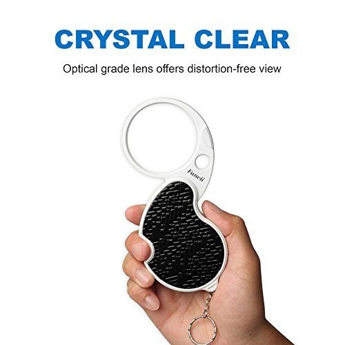 FC Optics Lupa Plegable de Bolsillo con Luz LED, Aumentos de 3X y 15X - Lente de 60 mm de Diámetro, Lupa Llavero Portátil para Lectura, Inspección, Joyería, Monedas