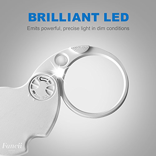 FC Optics Lupa Plegable de Bolsillo con Luz LED, Aumentos de 3X y 15X - Lente de 60 mm de Diámetro, Lupa Llavero Portátil para Lectura, Inspección, Joyería, Monedas