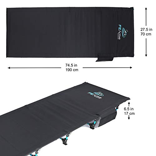 FE Active Cama Plegable Compacta - Cama de Camping Portátil Ultraligera Fuerte y Resistente. Cómoda para Adultos y Niños. Ideal para Acampar. Se Adapta al Colchón de Aire | Diseñado en California