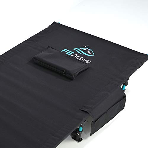 FE Active Cama Plegable Compacta - Cama de Camping Portátil Ultraligera Fuerte y Resistente. Cómoda para Adultos y Niños. Ideal para Acampar. Se Adapta al Colchón de Aire | Diseñado en California