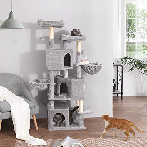 FEANDREA Árbol Grande para Gatos con 3 Cuevas para Gatos, Torre para Gatos de 164 cm, Gris Claro PCT98W