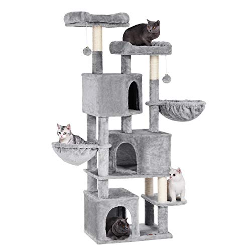 FEANDREA Árbol Grande para Gatos con 3 Cuevas para Gatos, Torre para Gatos de 164 cm, Gris Claro PCT98W