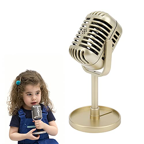 FEBT Micrófono de Accesorio de Karaoke, Robusto micrófono de Apoyo clásico portátil Creativo para niños para Regalos Decoración para Hombres Mujeres para Accesorios de fotografía(Oro)