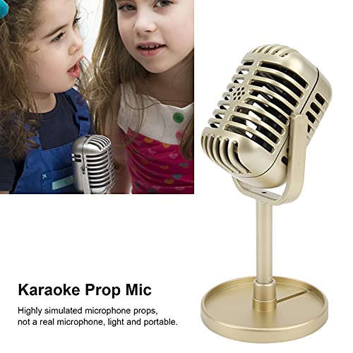 FEBT Micrófono de Accesorio de Karaoke, Robusto micrófono de Apoyo clásico portátil Creativo para niños para Regalos Decoración para Hombres Mujeres para Accesorios de fotografía(Oro)