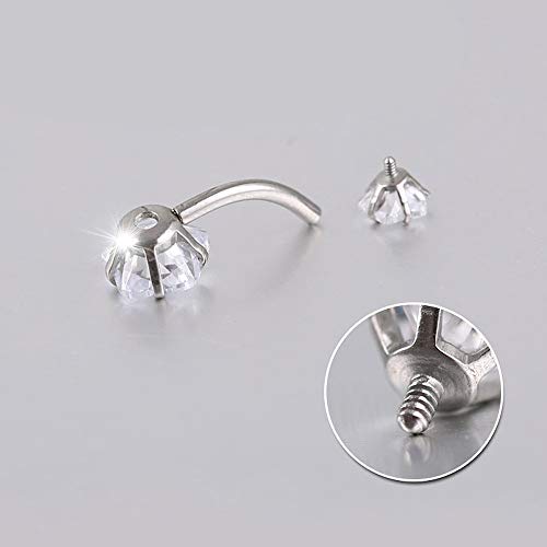 FECTAS 2 unids Anillo de Ombligo de Plata Top Zirconia 316L Acero quirúrgico 14G Barras del Ombligo Joyería Piercing