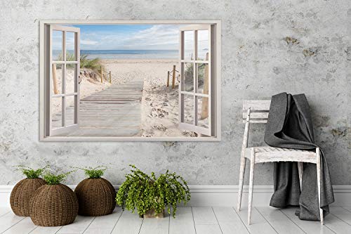 Feeby Cuadro en Lienzo Playa Calidad Fotografica 3D Ventana 120x80 cm Beige