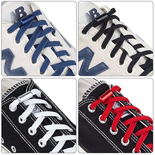 Feibmir 6 pares de cordones elásticos sin lazo, cordones universales para niños y adultos, cordones planos sin cordones para correr con cerradura de metal (blanco, negro, rojo, marino)