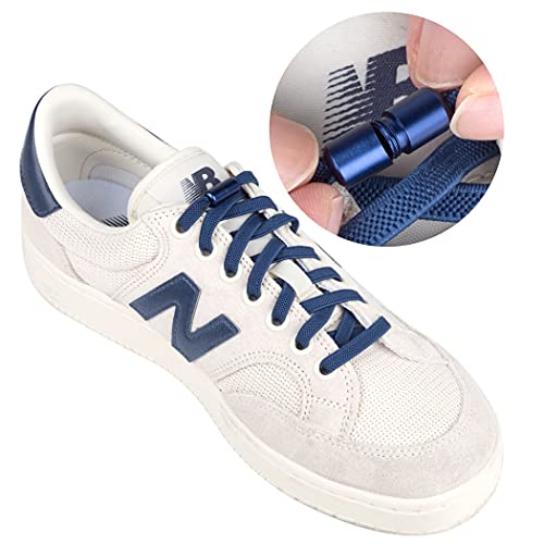 Feibmir 6 pares de cordones elásticos sin lazo, cordones universales para niños y adultos, cordones planos sin cordones para correr con cerradura de metal (blanco, negro, rojo, marino)