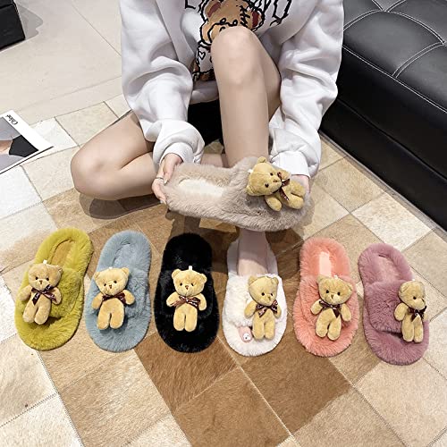 Felpa Pantuflas-Net Celebrity Lindas Pantuflas De Oso, Pantuflas De AlgodóN para El Hogar, Chanclas Planas para OtoñO E Invierno, Pantuflas De Felpa, Hija Y Esposa,Azul,35