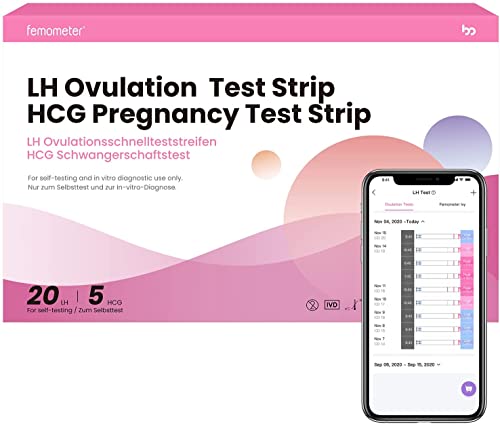 Femometer 20 test de ovulación y 5 test de embarazo ultrasensibles, Resultados Precisos con la App Reconocimiento de los Resultados de las Pruebas