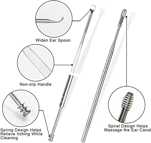 FENGFENGGUO (2 Paquetes) 6 Piezas de removedor de Cera para Orejas, Herramienta de Acero Inoxidable para Eliminar la Cera de los oídos, para el Kit de Limpieza de oídos para el hogar y los Viajes