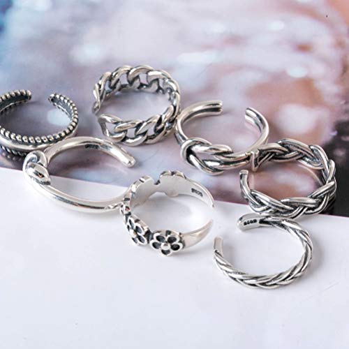 FENICAL 7pcs Anillos de puño Conjunto Anillos de pie Vintage Conjunto de Anillo de Dedo del Dedo del pie de la Venda del Clavo declaración para Mujeres Hombres (Plata)