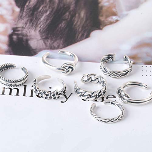 FENICAL 7pcs Anillos de puño Conjunto Anillos de pie Vintage Conjunto de Anillo de Dedo del Dedo del pie de la Venda del Clavo declaración para Mujeres Hombres (Plata)