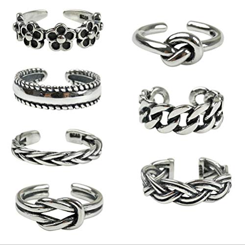 FENICAL 7pcs Anillos de puño Conjunto Anillos de pie Vintage Conjunto de Anillo de Dedo del Dedo del pie de la Venda del Clavo declaración para Mujeres Hombres (Plata)