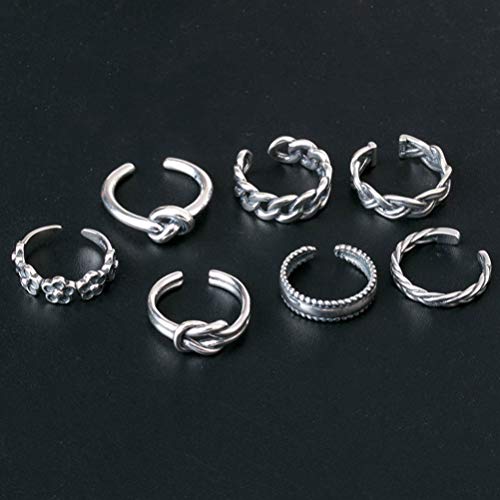 FENICAL 7pcs Anillos de puño Conjunto Anillos de pie Vintage Conjunto de Anillo de Dedo del Dedo del pie de la Venda del Clavo declaración para Mujeres Hombres (Plata)