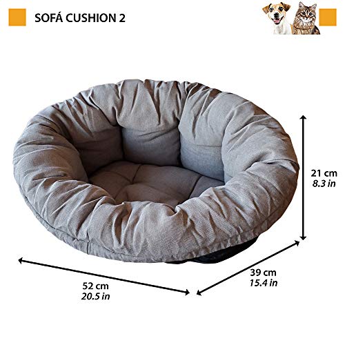 Ferplast Cojín para Cama de Perros y Gatos SOFÀ Cushion 2 Funda Acolchada para Cama de Animales Tipo Cesta de plástico, Algodón Lavable, Regulable con cordón elástico, 52 x 39 x h 21 cm Gris