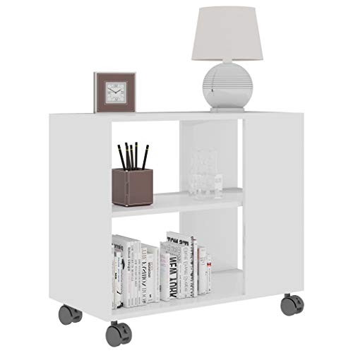 Festnjght Mesa Auxiliar de Salón con Ruedas | Mesita de Sofá Blanco con Brillo Mesita de Dormitorio Mesa Auxiliar Moderna Aglomerado 70x35x55 cm