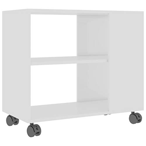 Festnjght Mesa Auxiliar de Salón con Ruedas | Mesita de Sofá Blanco con Brillo Mesita de Dormitorio Mesa Auxiliar Moderna Aglomerado 70x35x55 cm