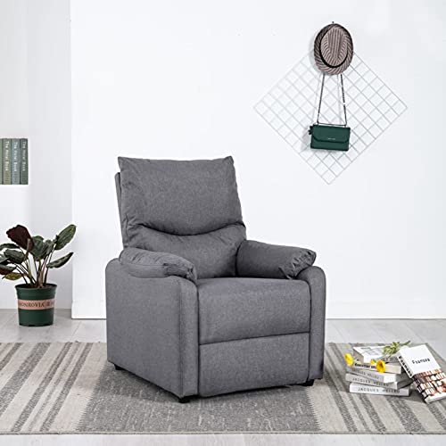 Festnjght Sillón Reclinable Eléctrico Tela Gris Claro, Sillón Relax con Reposapiés, Sistema de Apertura Push, Compacto, Butaca Salón Reclinable