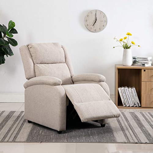 Festnjght Sillón Relax Reclinable de Tela con Respaldo y Reposapiés Ajustables, Adecuado para Sala de Estar, Dormitorio, Oficina (Color Crema)