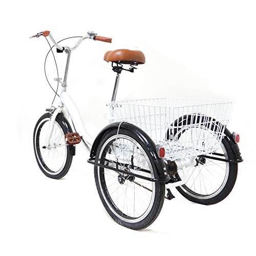 Fetcoi Triciclo de adulto de 20 pulgadas con cesta de la compra, bicicleta cargo para personas mayores, mujeres y hombres (color blanco)