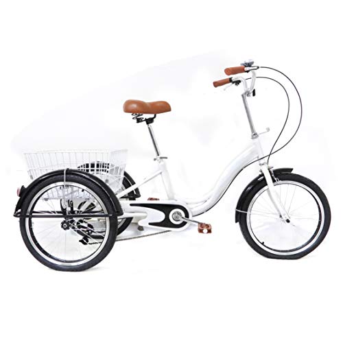 Fetcoi Triciclo de adulto de 20 pulgadas con cesta de la compra, bicicleta cargo para personas mayores, mujeres y hombres (color blanco)