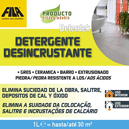 Fila Surface Care Solutions DETERGENTE DESINCRUSTANTE, Deterdek, Limpiador Suelos Porosos, Elimina la Cal De Las Superficies Y Los Residuos Cementosos De Final De Obra, 1L