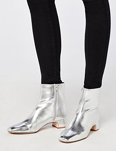 find. Botines con Puntera y Tacón Bajo Mujer, Plateado (Silver Silver), 37 EU