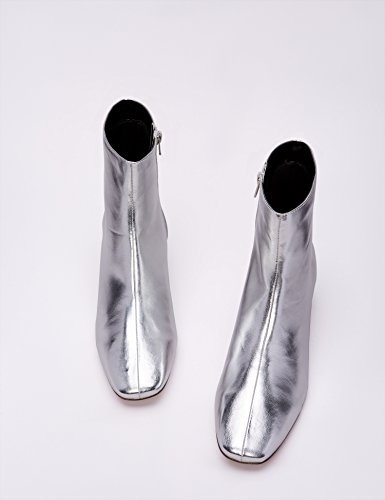 find. Botines con Puntera y Tacón Bajo Mujer, Plateado (Silver Silver), 37 EU