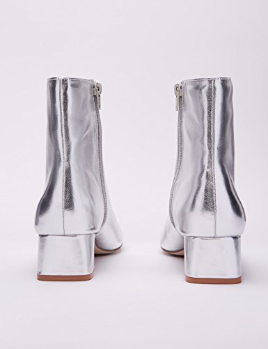 find. Botines con Puntera y Tacón Bajo Mujer, Plateado (Silver Silver), 37 EU