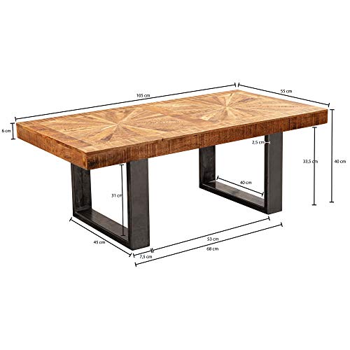 FineBuy Mesa de Centro Industrial Rectangular 105x55x40 cm Madera Maciza de Mango y Metal | Mesa Auxiliar para Salón | Mesita Café para Sofá