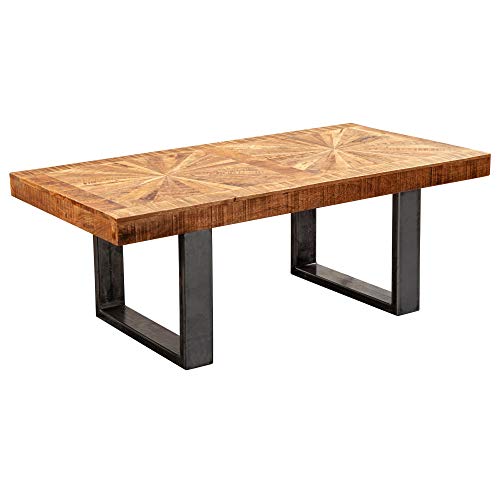 FineBuy Mesa de Centro Industrial Rectangular 105x55x40 cm Madera Maciza de Mango y Metal | Mesa Auxiliar para Salón | Mesita Café para Sofá