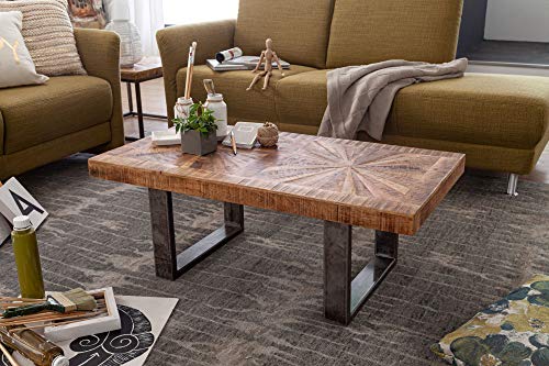 FineBuy Mesa de Centro Industrial Rectangular 105x55x40 cm Madera Maciza de Mango y Metal | Mesa Auxiliar para Salón | Mesita Café para Sofá