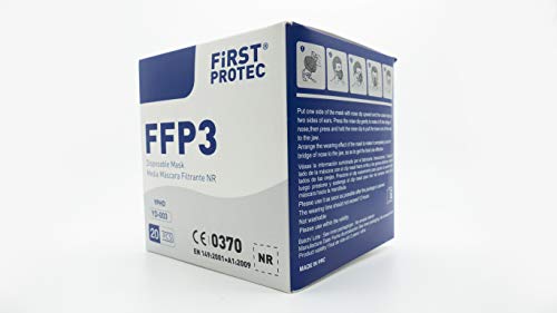 FirstProtec Mascarilla FFP3 99% de protección | Mascarilla de 5 capas | Caja de 20 uds | Homologada Tipo III Certificado Oficial CE