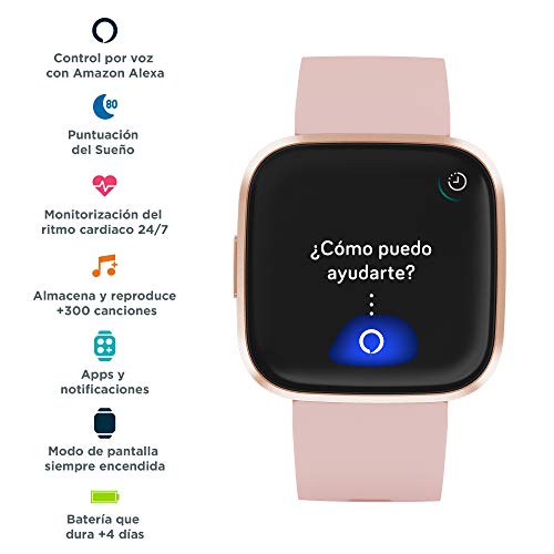 Fitbit Versa 2, Smartwatch con control por voz, puntuación del sueño y música, batería de +4 días