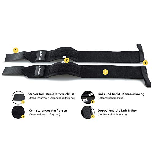 Fitgriff® Muñequeras Gym, Deportivas, Musculación, Gimnasio, Calistenia, Wrist Wraps - Mujeres y Hombres - Black