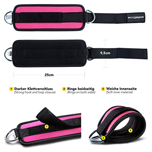 Fitgriff® Tobillera para Polea (Acolchado)- 2 Piezas Correas Tobillos Gym Cable Maquinas, Gimnasio, Fitness - Mujeres y Hombres (Pink)