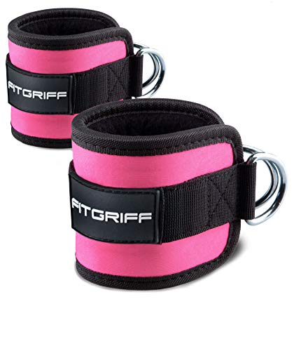 Fitgriff® Tobillera para Polea (Acolchado)- 2 Piezas Correas Tobillos Gym Cable Maquinas, Gimnasio, Fitness - Mujeres y Hombres (Pink)