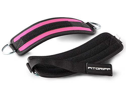 Fitgriff® Tobillera para Polea (Acolchado)- 2 Piezas Correas Tobillos Gym Cable Maquinas, Gimnasio, Fitness - Mujeres y Hombres (Pink)