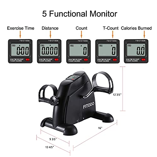 FITODO Pedales Estática Ejercicio de Mini Bicicleta con Monitor LCD para Pierna y el Brazo de Rehabilitación