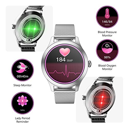 Fitonme Reloj Inteligente con Rastreador de Ejercicios - IP68 Smartwatch de Actividad Deportiva Femenina Impermeable con Frecuencia Cardíaca, Presión Arterial, Sueño, Contador de Calorías (Oro)