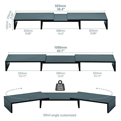 FITUEYES Soporte Monitor Elevador Monitor de Madera con Longitud y Ángulos Ajustables para 2 Monitores (Negro) DT108001WB