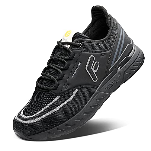 FitVille Zapatillas de deporte de ajuste extra ancho para hombre, zapatillas de correr para mujer, cómodas de apoyo para caminar, fascitis plantar, pies planos, Black, 46 EU