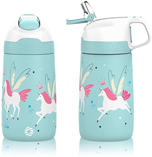 FJbottle Botella de Agua con Pajita Acero Inoxidable 400ml + Cepillos, Aislamiento de Vacío de Doble Pared, Botellas de Frío/Caliente, sin bpa Botella Reutilizable