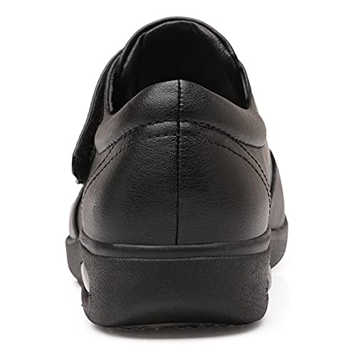 FJJLOVE Zapatillas Diabéticas, Zapatos para Caminar De Cuero Ajustables Edema Zapatos Ladies Extra Ancho Confort Sandalias Hinchadas Ancianos para Hombres Mujeres,Negro,42