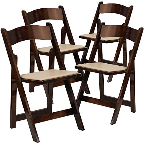 Flash Furniture Juego de 4 sillas Plegables de Madera de Frutas de la Serie Hercules con Asiento Acolchado de Vinilo