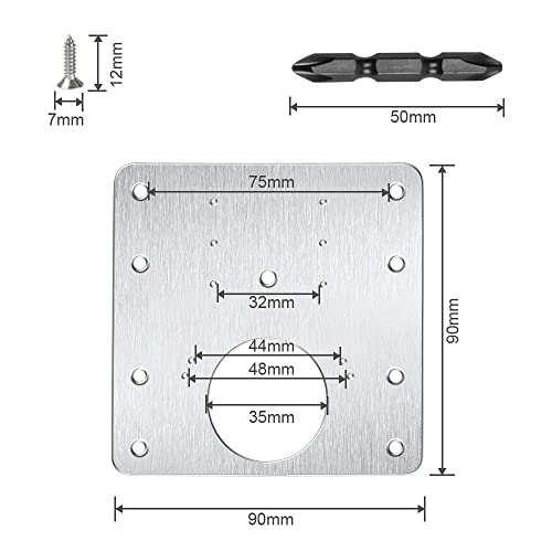 flintronic Placa de reparación de bisagras, 4 Piezas Artefacto de Reparación de Bisagras, acero inoxidable Armario placa de reparación de bisagras, Con24tornillos y una broca Phillips, para Madera