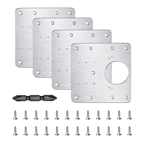 flintronic Placa de reparación de bisagras, 4 Piezas Artefacto de Reparación de Bisagras, acero inoxidable Armario placa de reparación de bisagras, Con24tornillos y una broca Phillips, para Madera